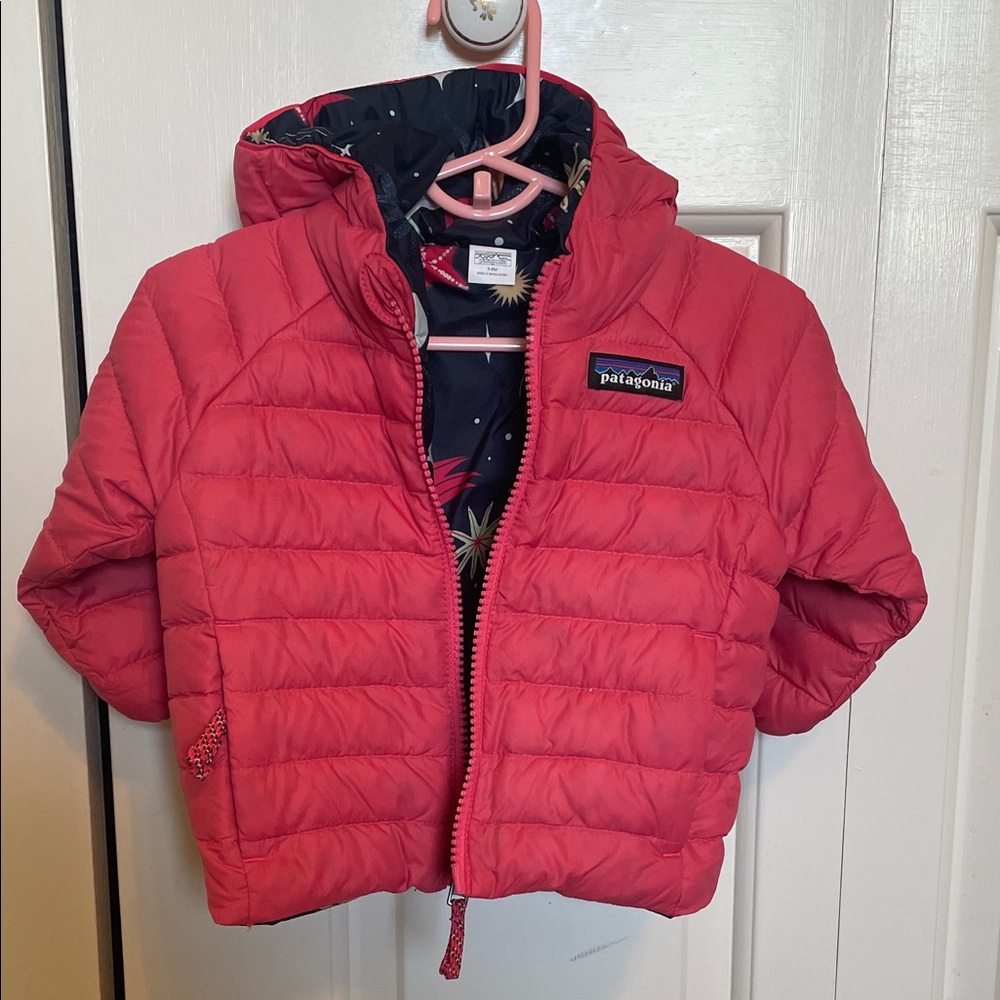 Patagonia Kids Coral-Pink Hooded Puffer Jacket